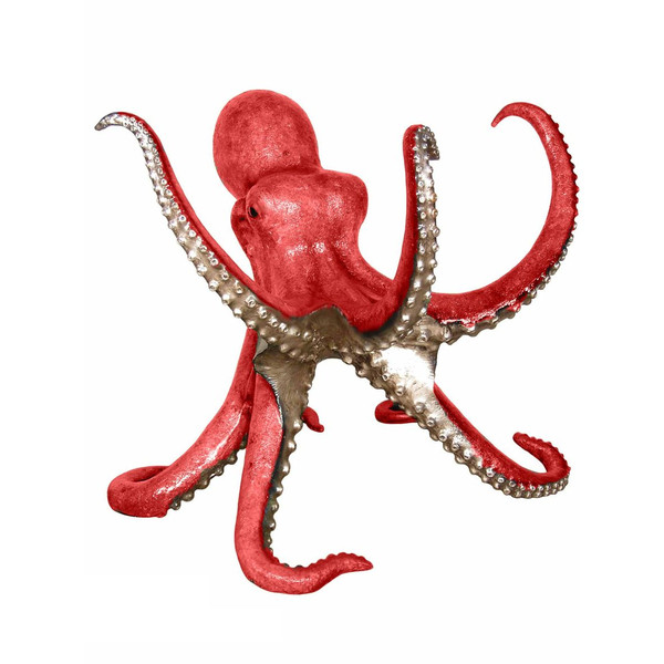 Octopus Table Base Bronze Statue Coral Red tentacles hold your glass